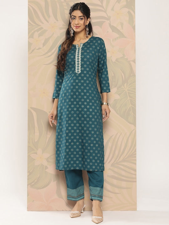 Yufta Ethnic Motifs Printed Regular Kurta with Trousers