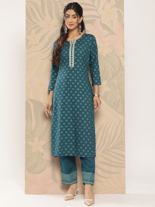 Yufta Ethnic Motifs Printed Regular Kurta with Trousers