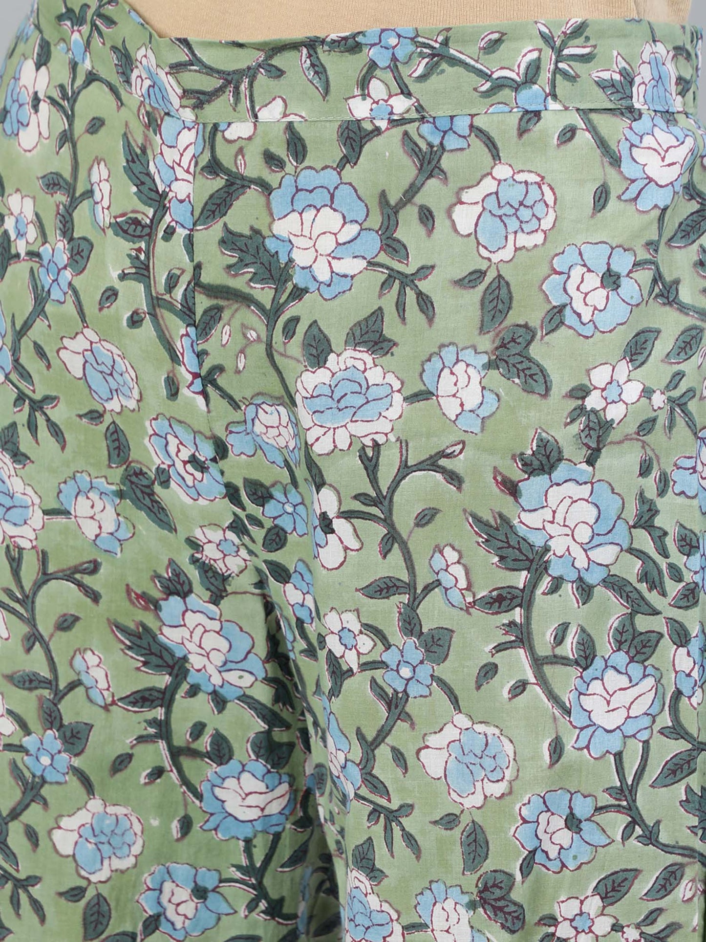 ISHIN White & Green Embroidered A-Line Kurta With Trouser & Dupatta (Set of 3)