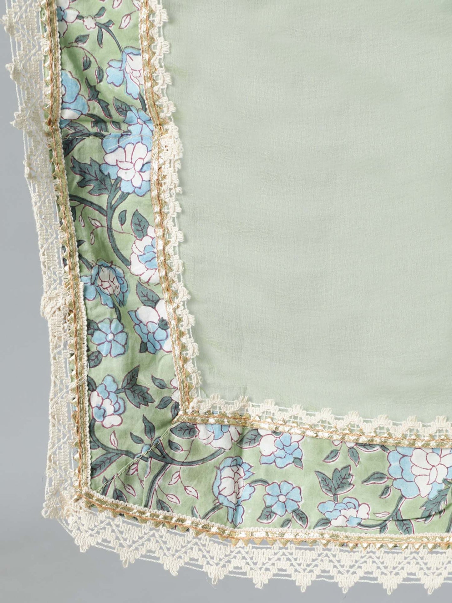 ISHIN White & Green Embroidered A-Line Kurta With Trouser & Dupatta (Set of 3)