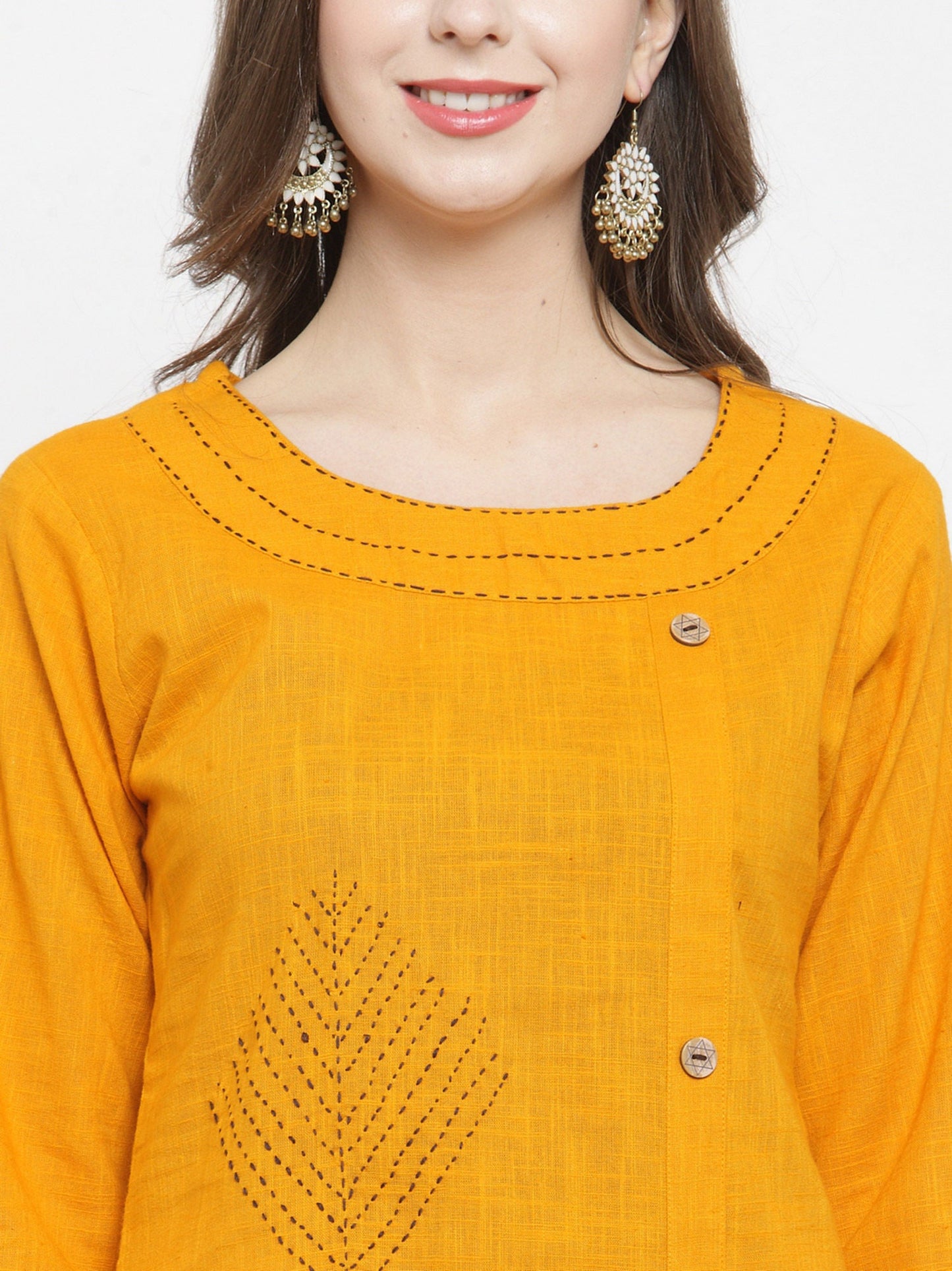 KSUT Mustard Embroidered Straight Kurta