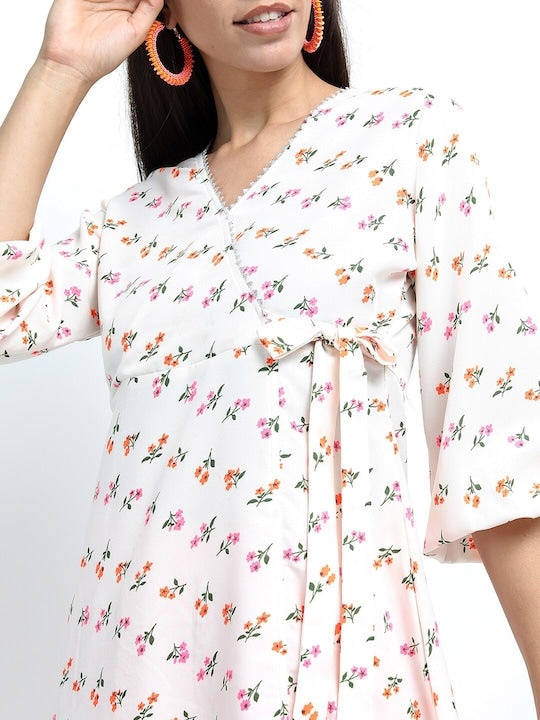 Vishudh Women Off White Floral Printed Empire Kurta with Palazzos & Dupatta