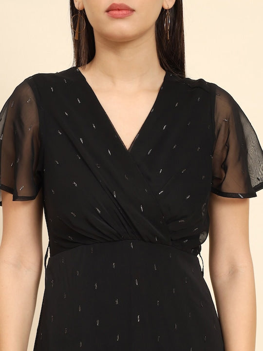 Here&now Abstract Printed Flutter Sleeve A-Line Midi Dress