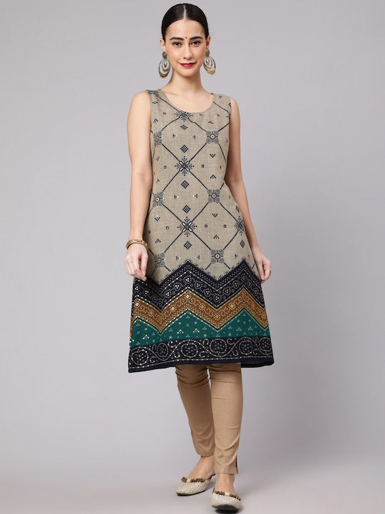 AKS Couture Ethnic Motifs Printed Kurta With Jacket