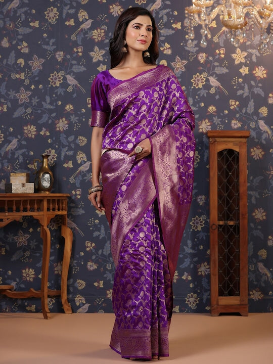 House of Pataudi Floral Pure Silk Zari Banarasi Saree