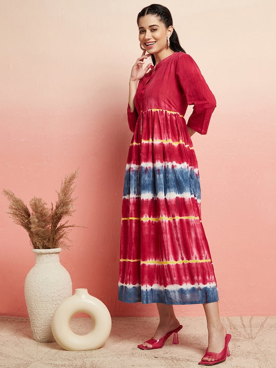 AKS Tie and Dye Dyed Empire Midi Dress