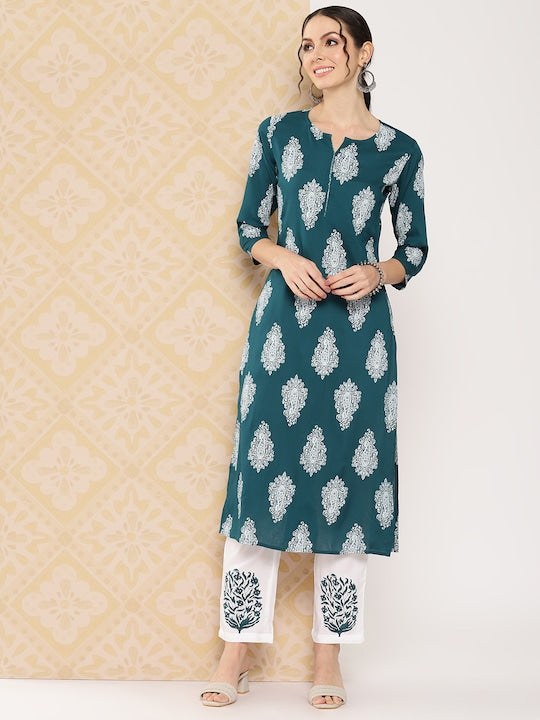 Yufta Women Ethnic Motifs Printed Regular Kurta with Trousers