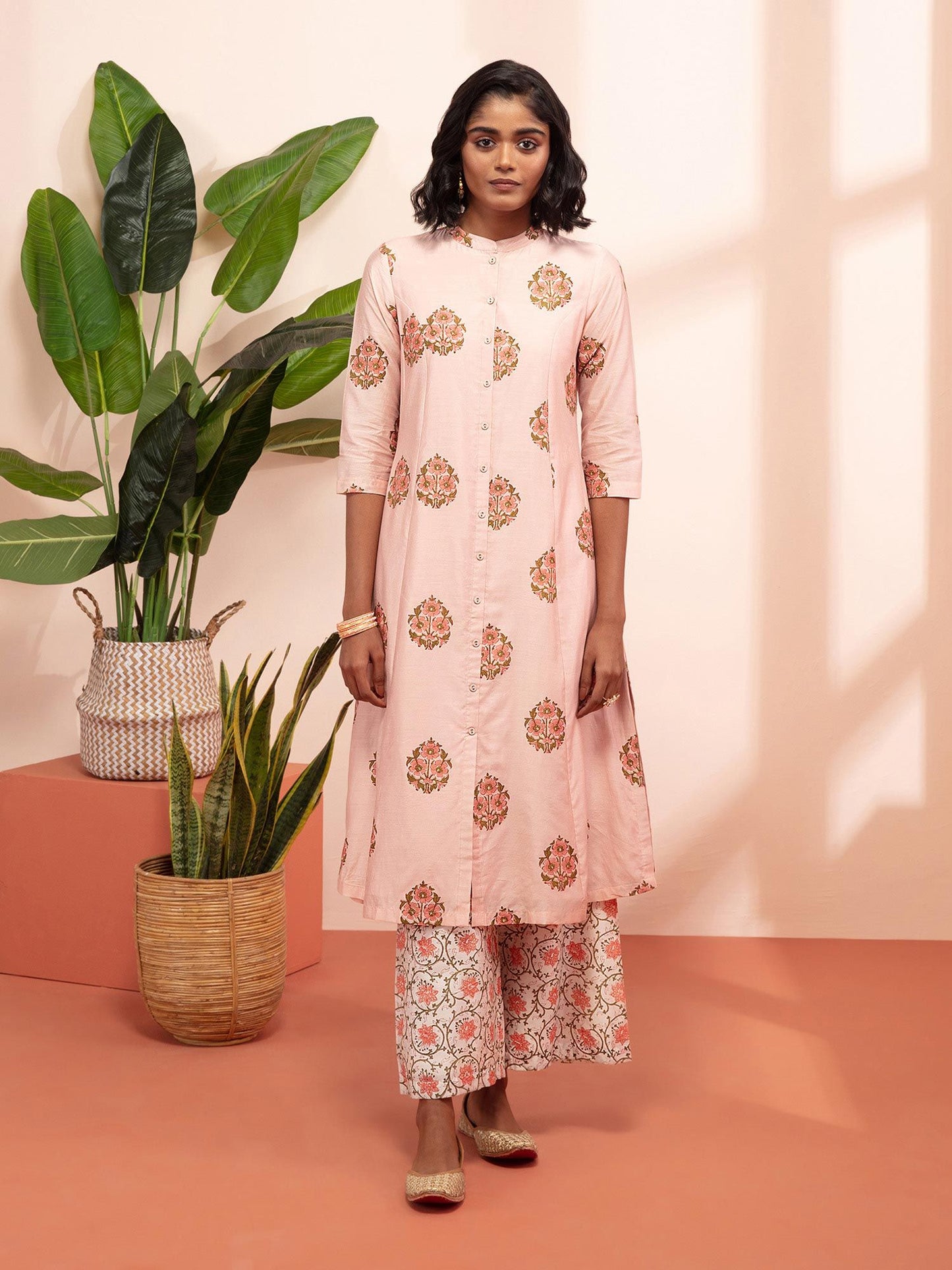 Likha Jaypuri Tales Peach Hand Block Printed Co-ord Set LIKSKD126 (Set of 2)