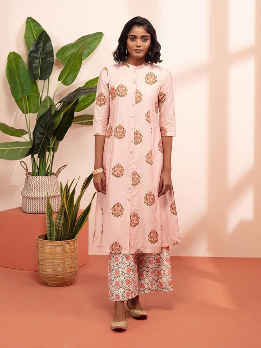 Likha Jaypuri Tales Peach Hand Block Printed Co-ord Set LIKSKD126 (Set of 2)