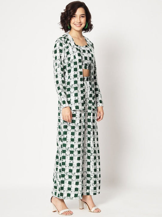 Mitera Checked Top With Palazzos & Shrug