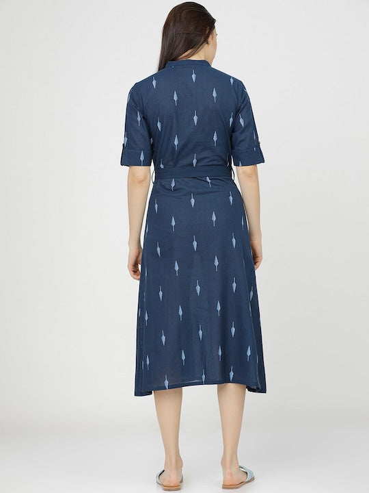 Vishudh Navy Blue Ethnic A-Line Midi Dress