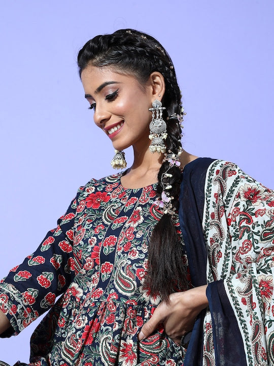 Yufta Women Ethnic Motifs Pure Cotton Print Parade Kurta Set