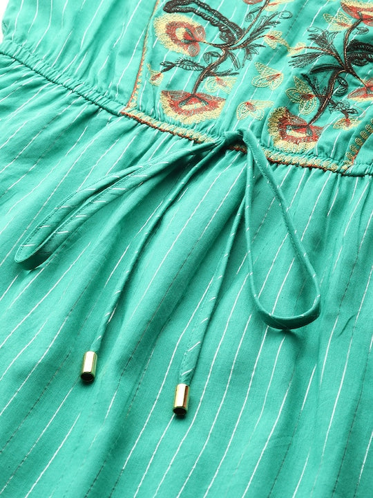 All about you Waist Tie-Up Floral Embroidered Tiered Midi Dress