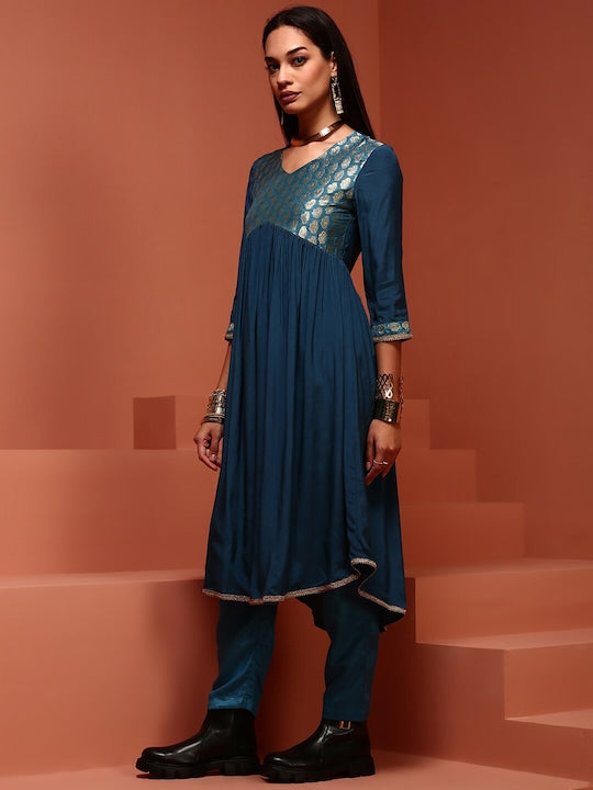 IMARA Ethnic Motif Yoke Design Jacquard Empire Kurta