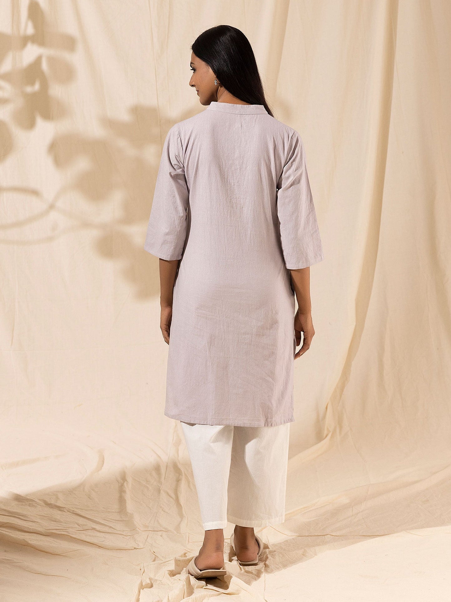 Likha Mauve Kurta with White Cotton Thread Embroidery