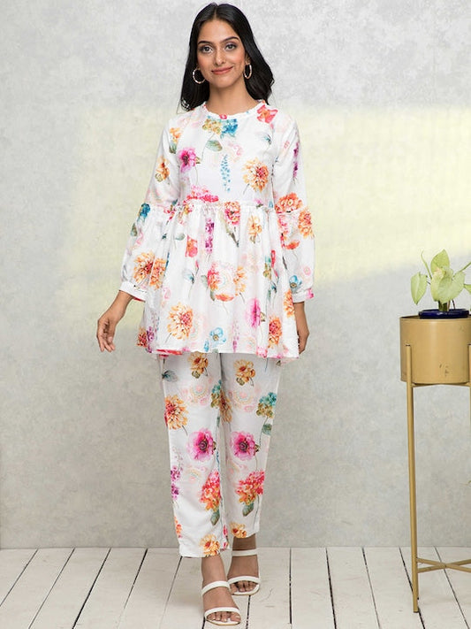 Myshka Floral Printed Regular Top with Trousers