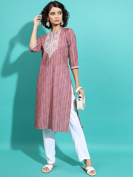 Vishudh Brown Abstract Printed Straight Kurta