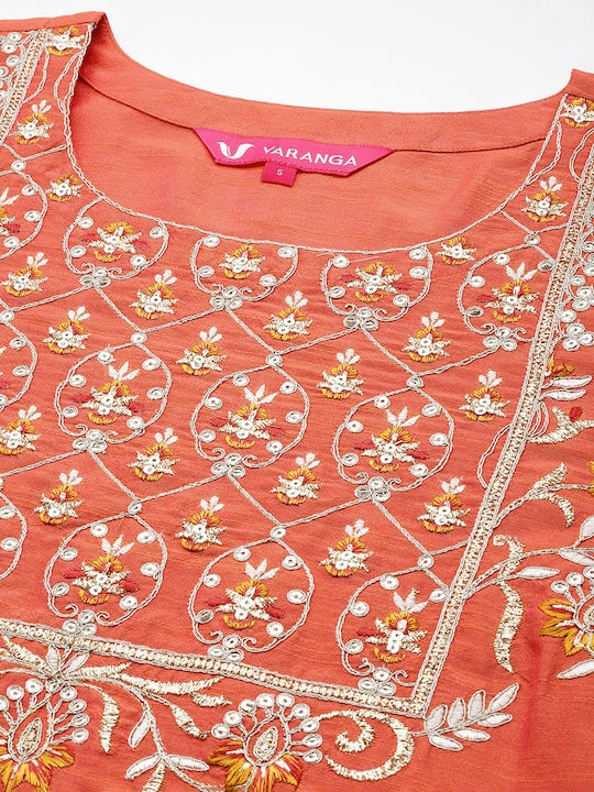 Varanga Women Embroidered Sequinned Kurta with Trousers & With Dupatta