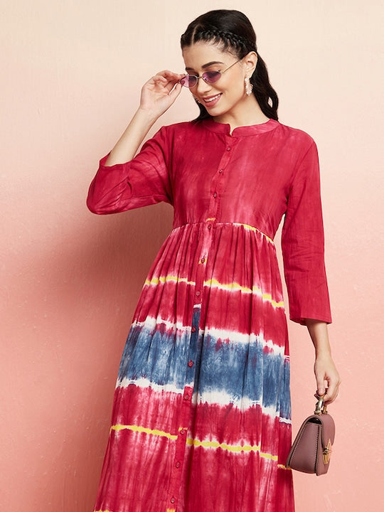 AKS Tie and Dye Dyed Empire Midi Dress