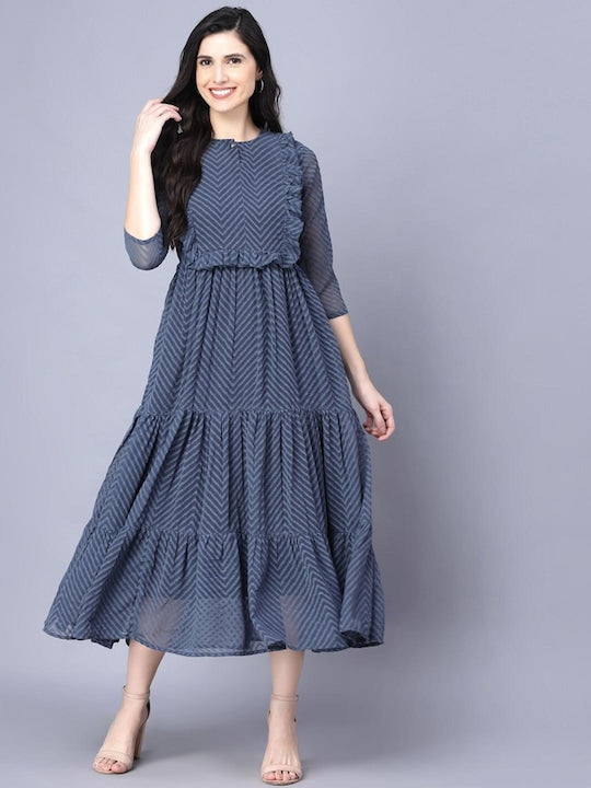 Myshka Grey Georgette Midi Dress