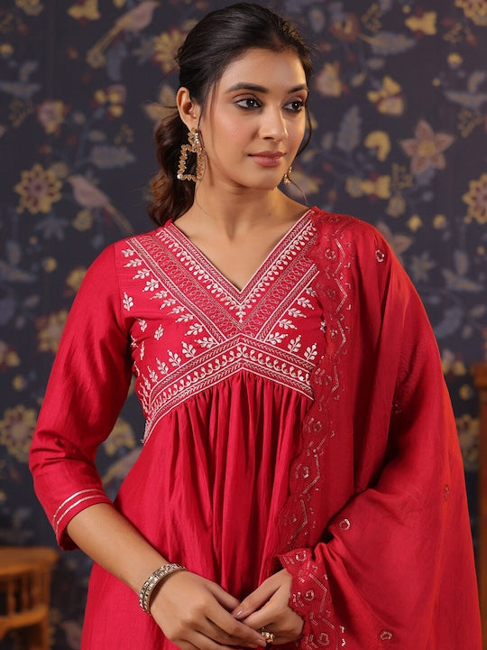 House of Pataudi Ethnic Motifs Yoke Design Straight Kurta & Trousers With Dupatta