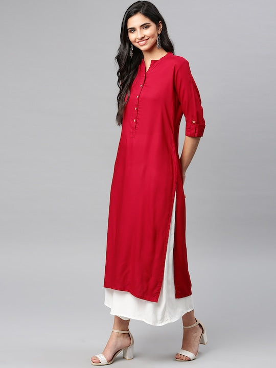 Vishudh Women Red Solid Straight Kurta