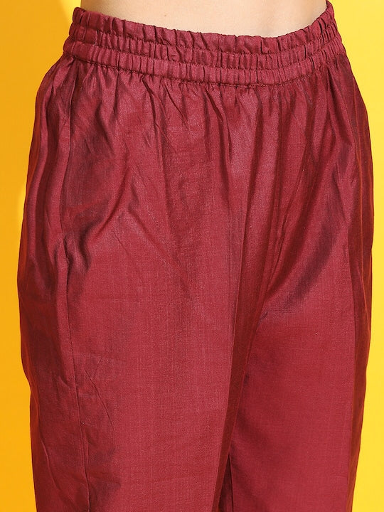 Vishudh Women Red Floral Kurta with Trousers & With Dupatta