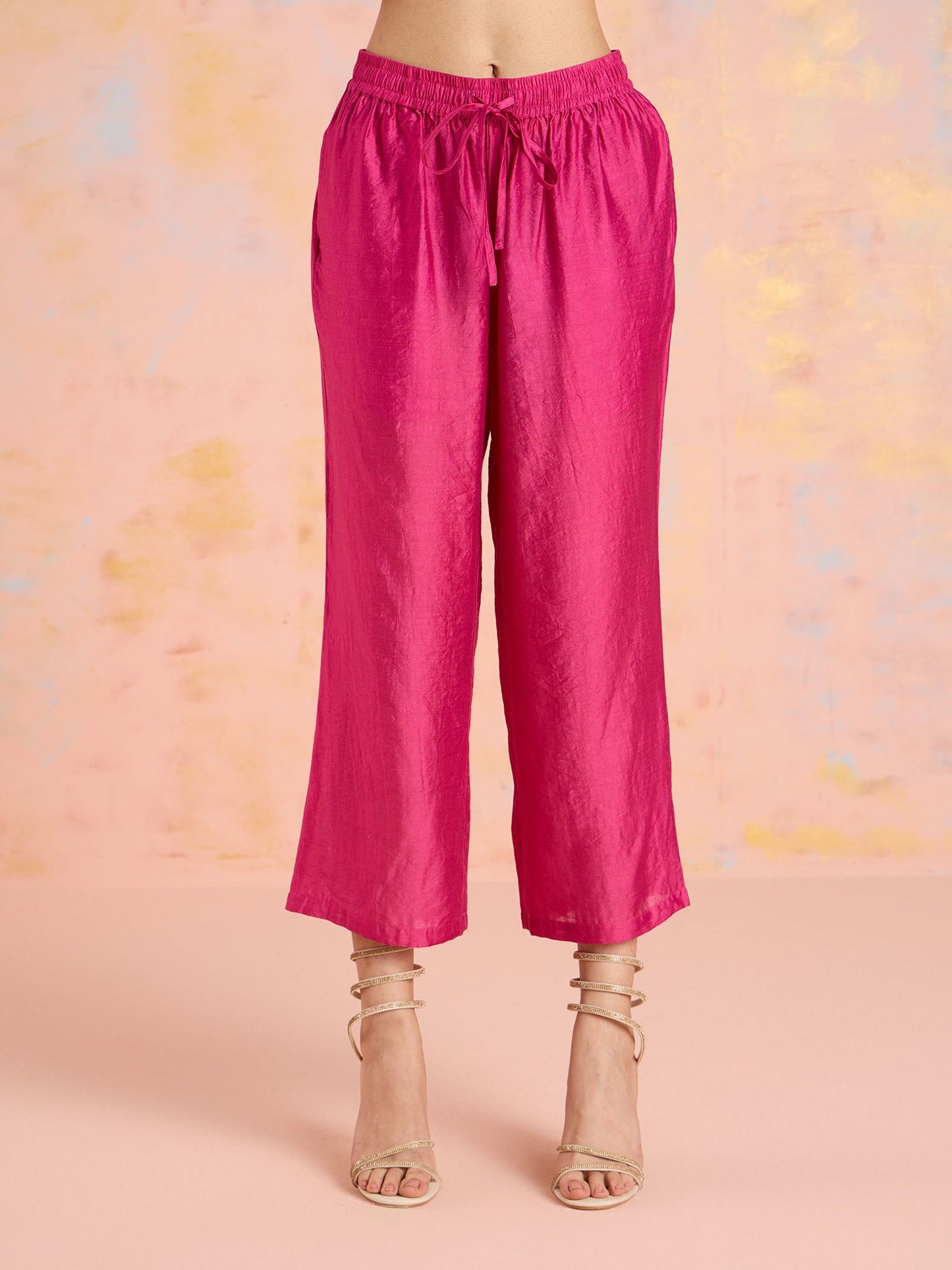 Likha Pink Garden Groove Chanderi Embroidered Kurta Pant & Dupatta LIKSKD303 (Set of 3)