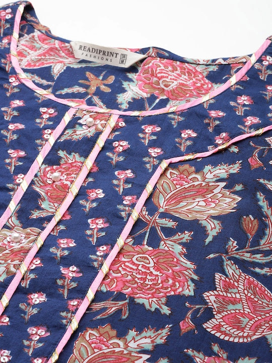 Readiprint Fashions Women Floral Printed Gotta Patti Cotton Kurta with Trousers & Dupatta