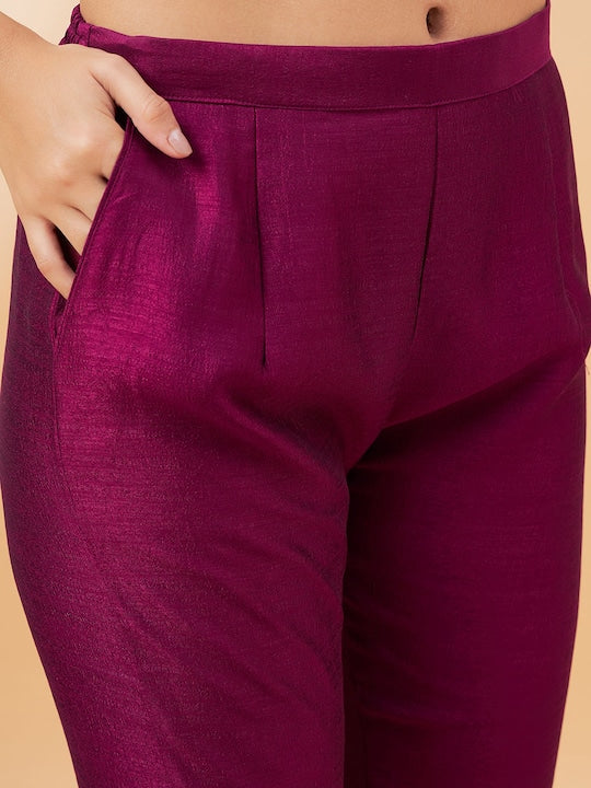 All about you Ethnic Motifs Yoke Design Mirror Work Straight Kurta With Trousers