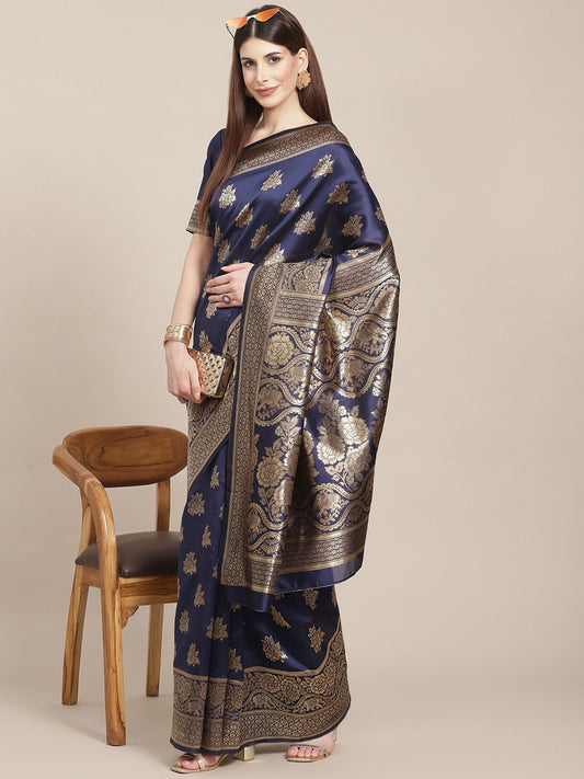 KSUT (House of Varanga) Blue Zari Woven Banarasi Silk Saree With Blouse Piece