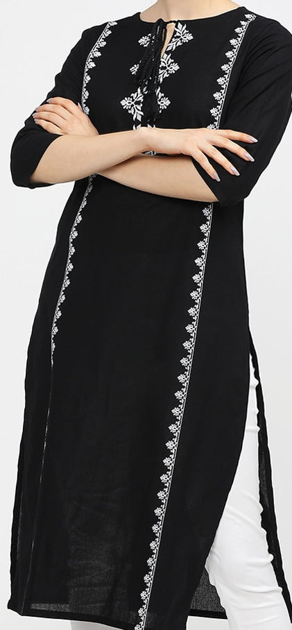 Vishudh Women Black & White Ethnic Motifs Printed Cotton Kurta