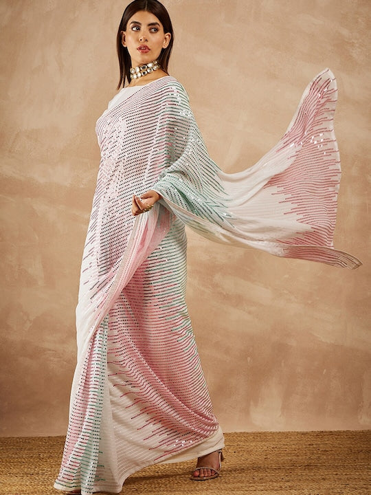 All about you Embellished Sequinned Pure Georgette Saree