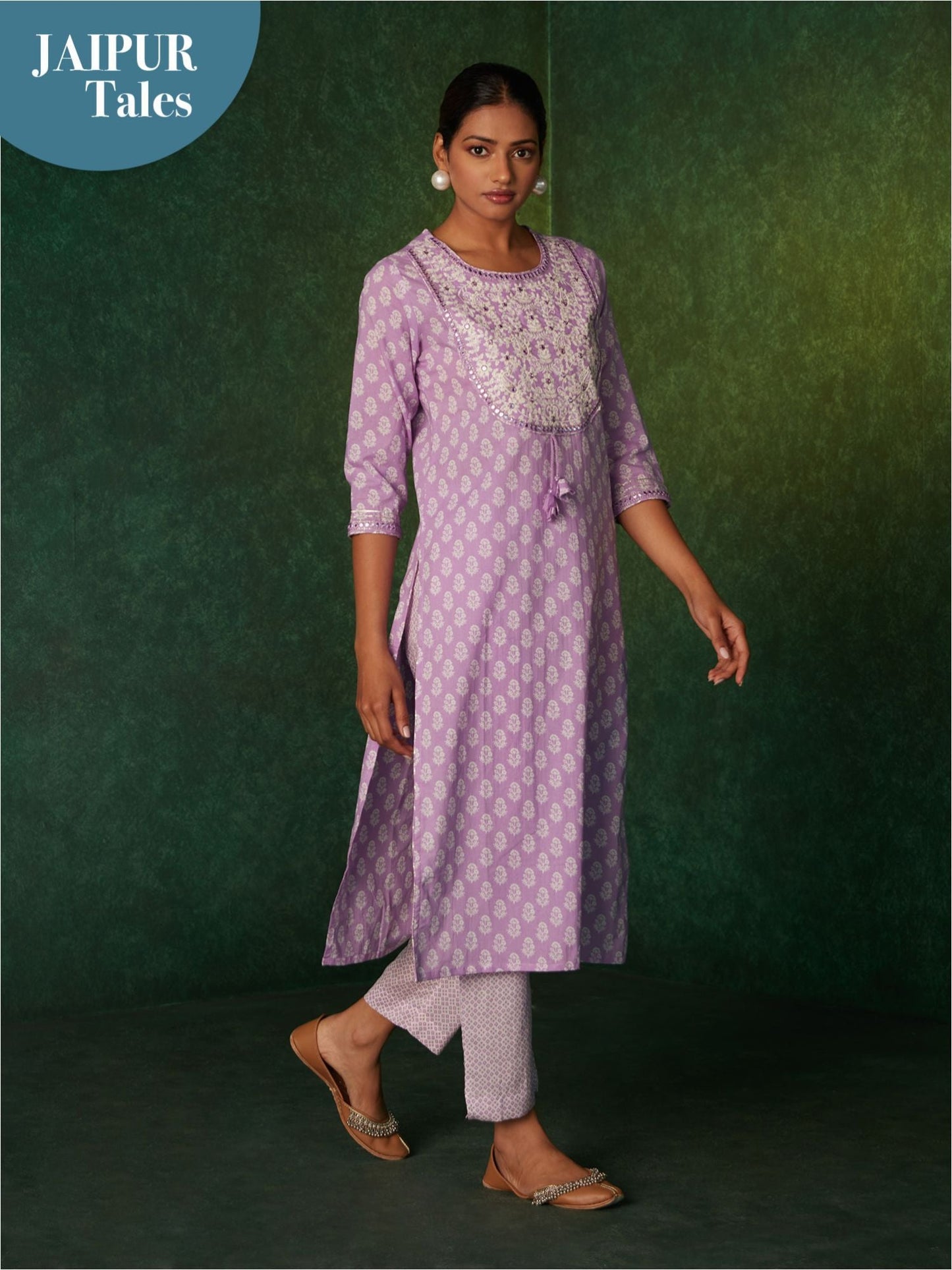 Likha Pink Kantha Mirror Work Straight Co-ord Set LIKSKD183 (Set of 2) - S