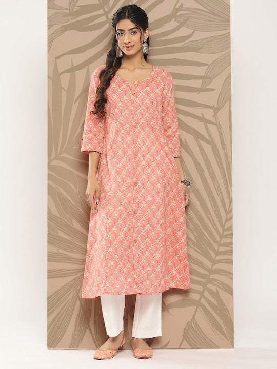 Yufta Pure Cotton Ethnic Motifs Printed Kurta
