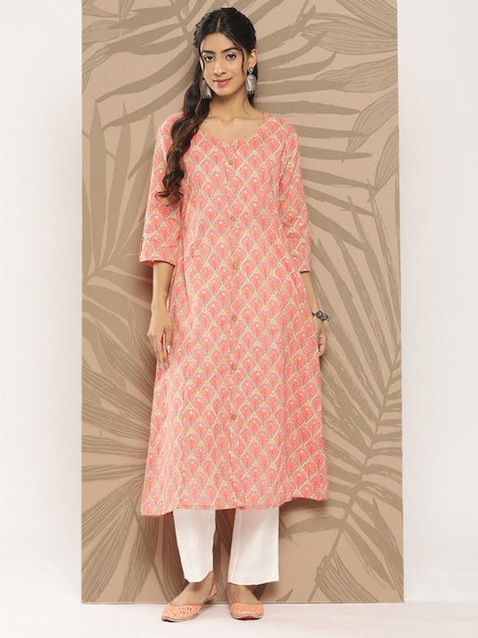 Yufta Pure Cotton Ethnic Motifs Printed Kurta