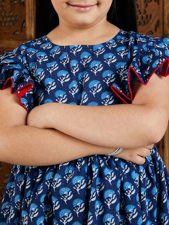 Vastramay Girls Ethnic Motifs Printed Cotton Fit & Flare Ethnic Dress