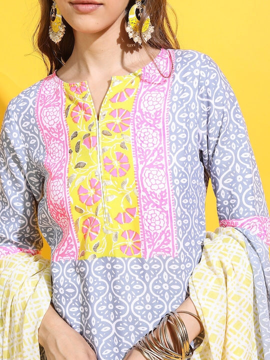 Vishudh Women Ethnic Motifs Pure Cotton Kurta with Trouser and Dupatta