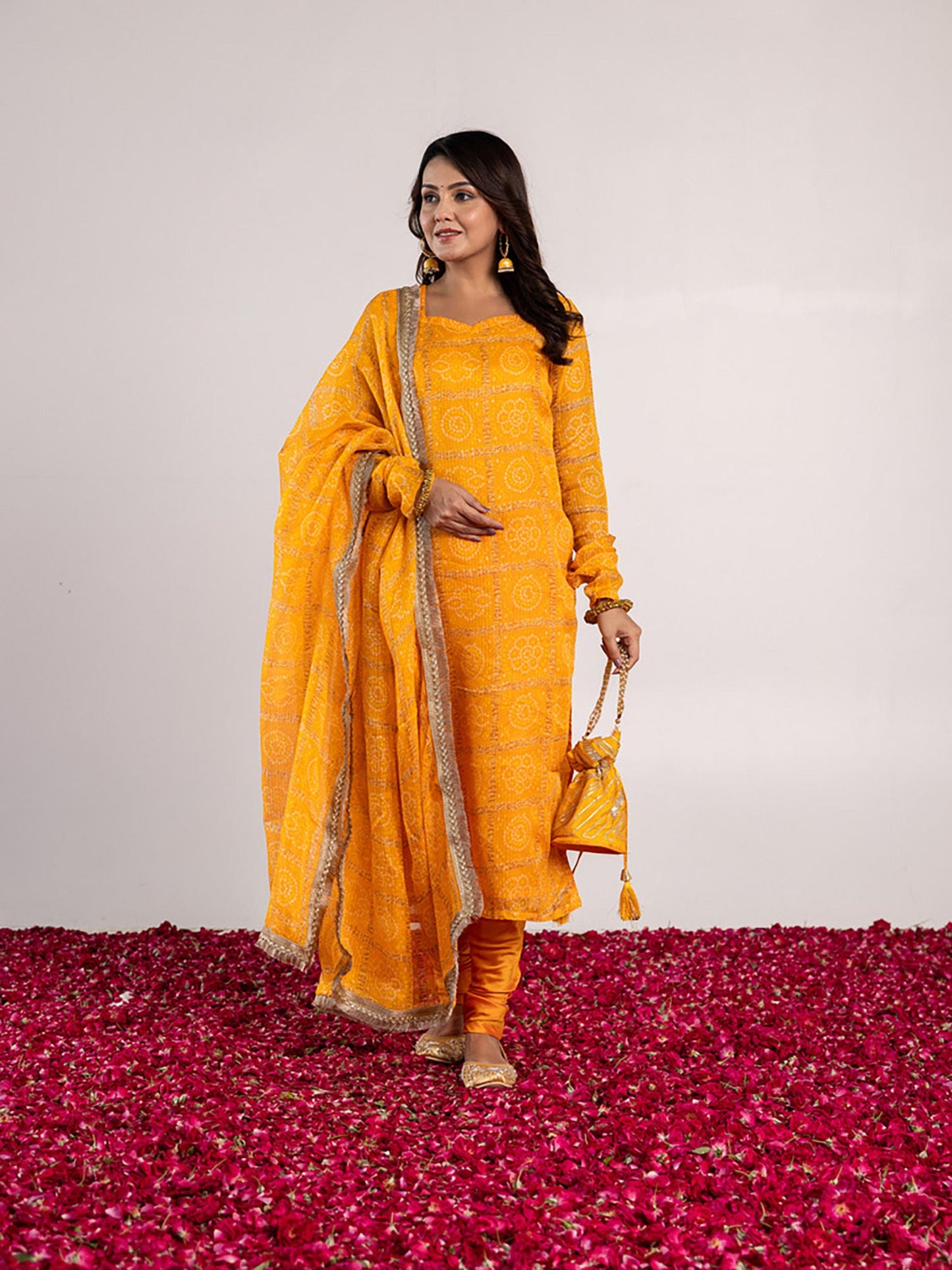 ONEWE INDIA Jiva Kurta with Churidar & Dupatta (Set of 3)