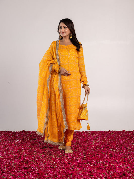 ONEWE INDIA Jiva Kurta with Churidar & Dupatta (Set of 3)