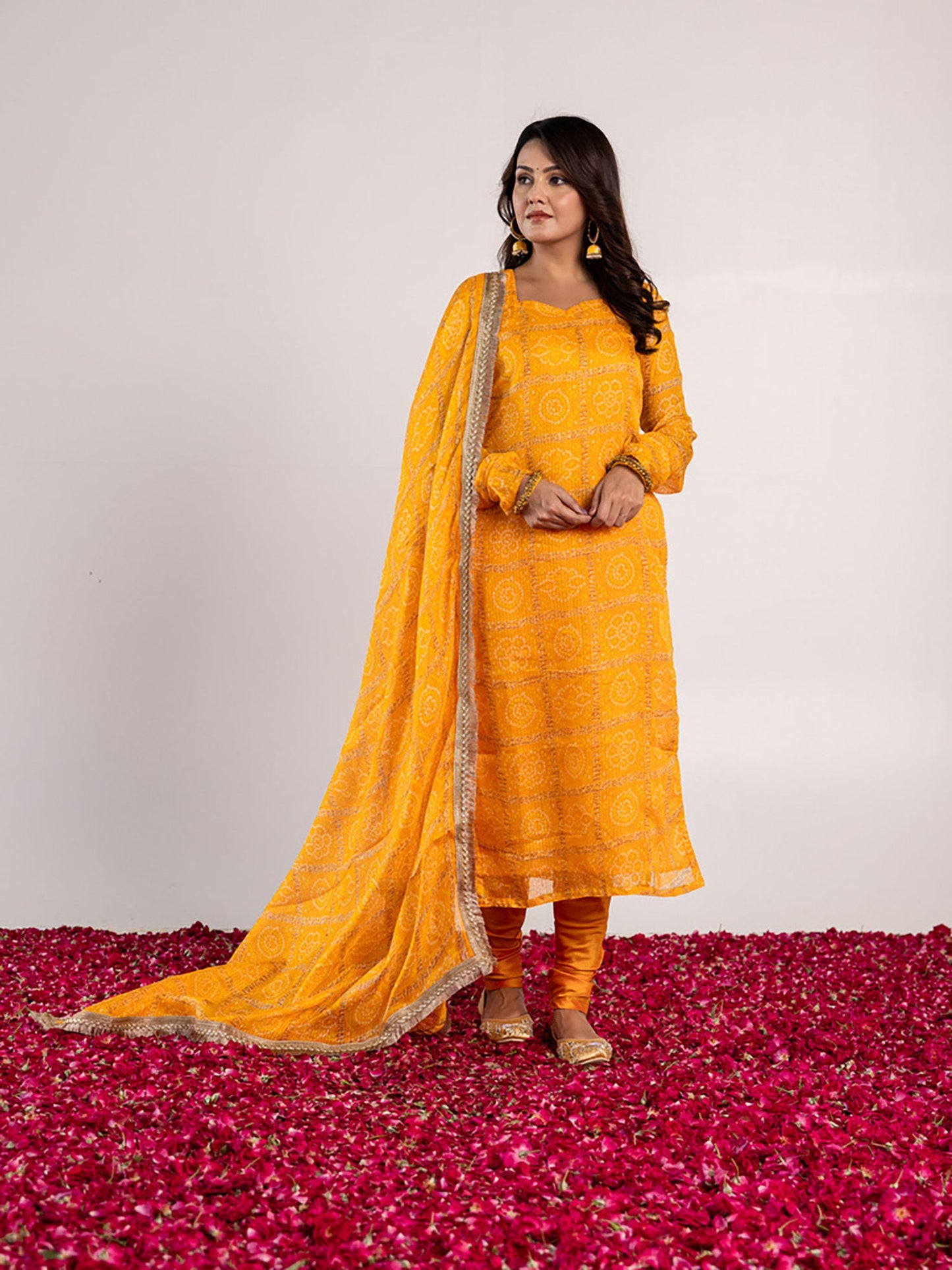 ONEWE INDIA Jiva Kurta with Churidar & Dupatta (Set of 3)