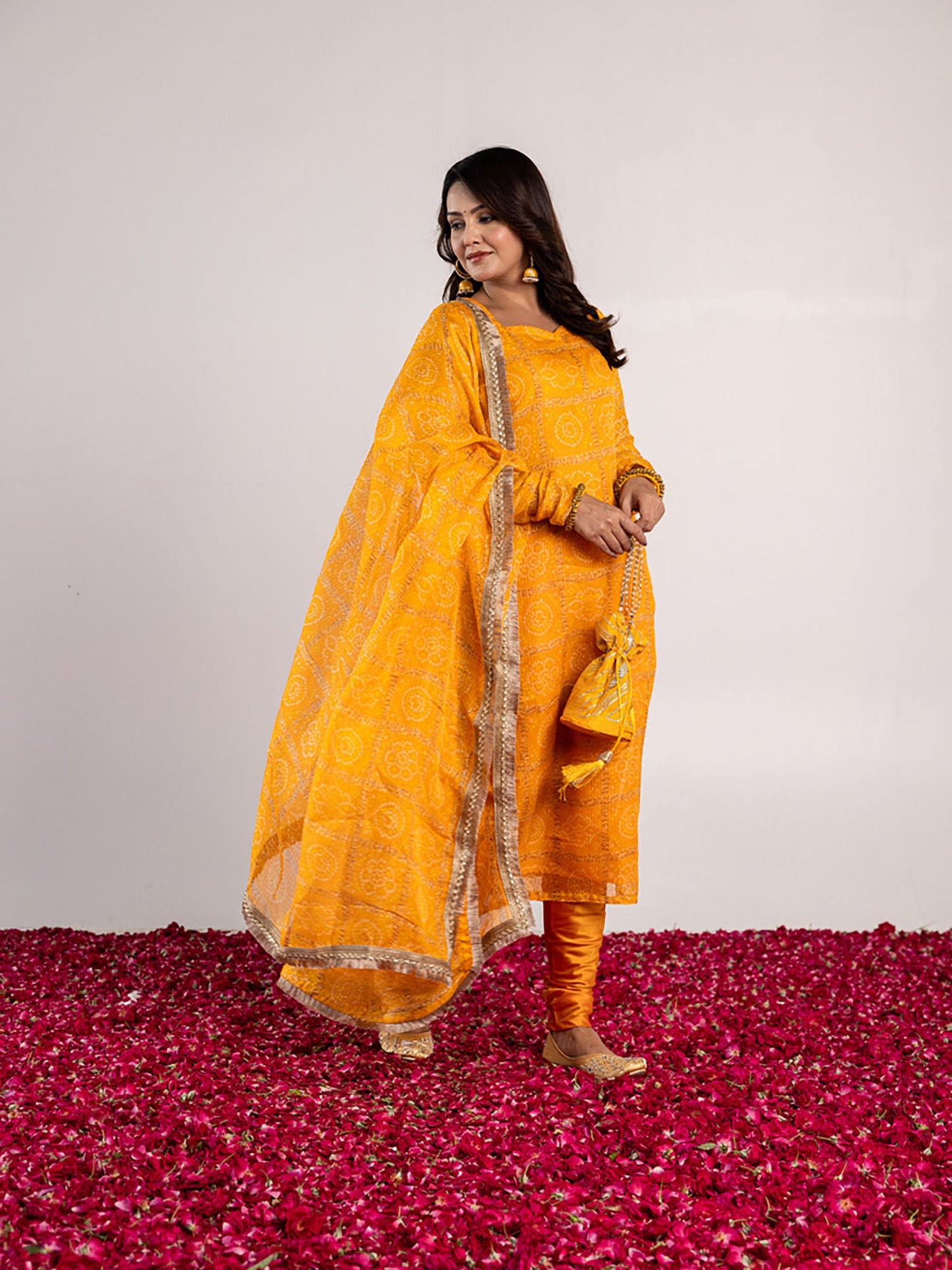 ONEWE INDIA Jiva Kurta with Churidar & Dupatta (Set of 3)