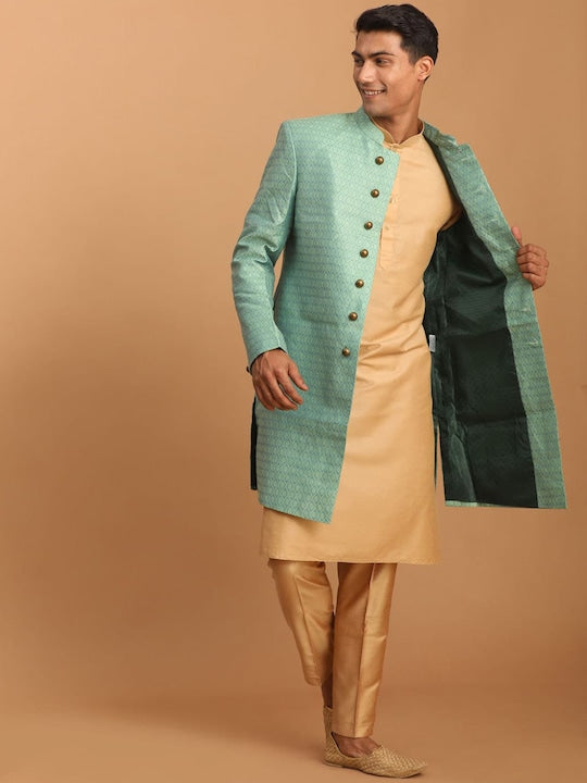 Vastramay Self-Design Slim Fit Sherwani Set