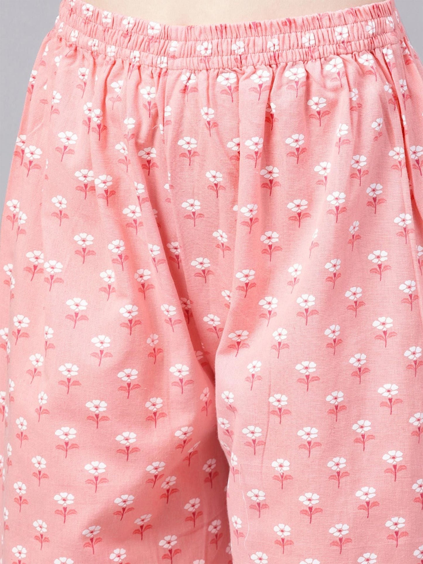 ISHIN Women Cotton Pink Printed Anarkali Kurta with Palazzo (Set of 2)