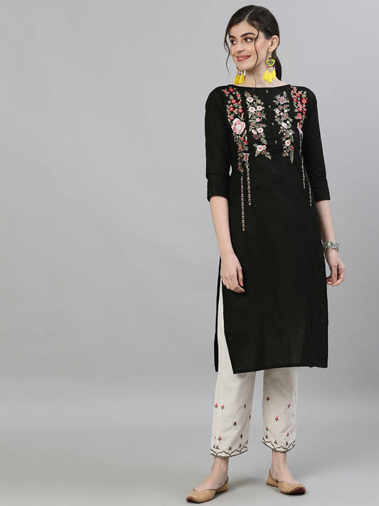 ISHIN Black Embroidered Kurta And Trouser (Set of 2)