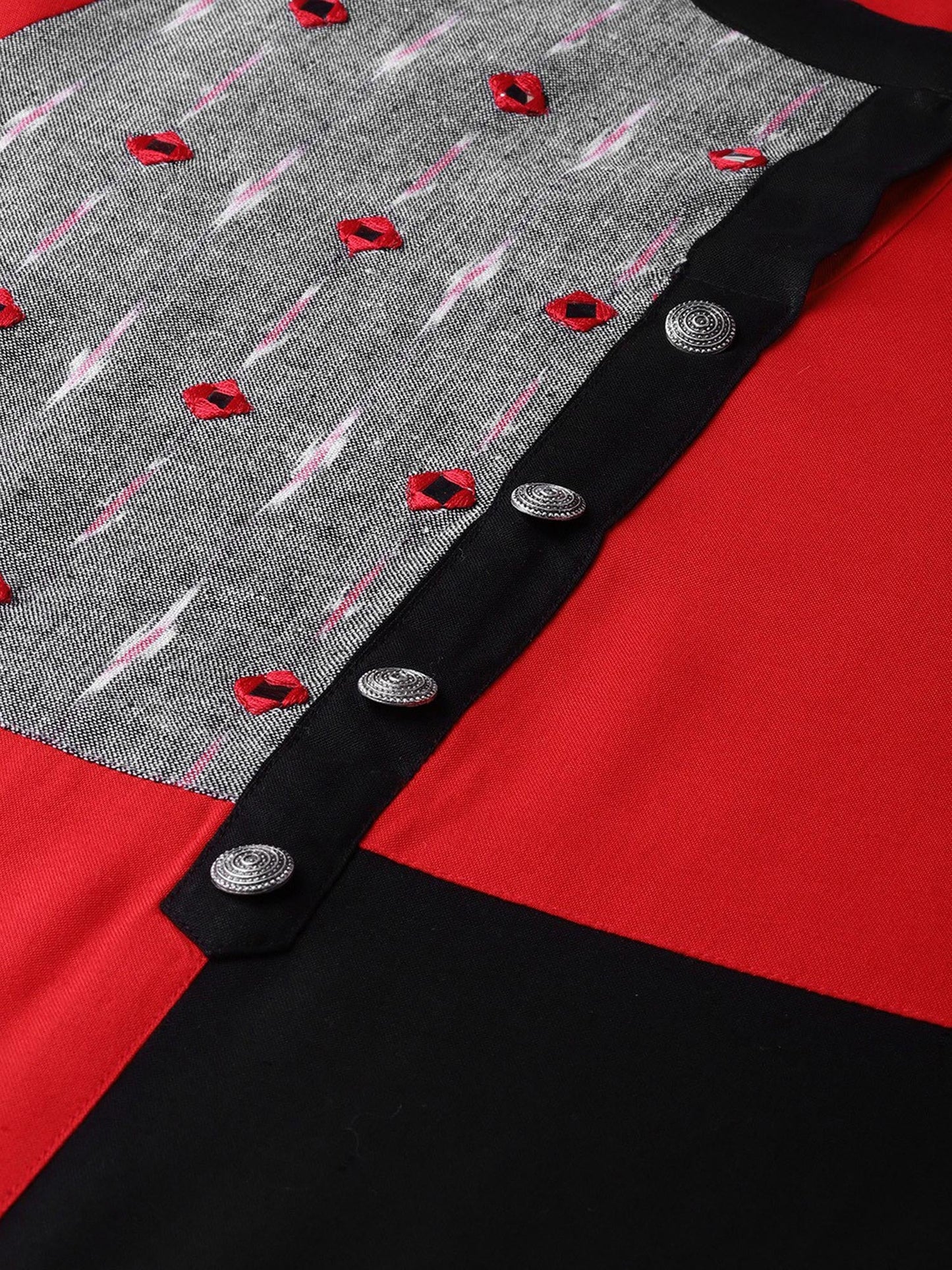 KSUT Red Mirror Work Kurta