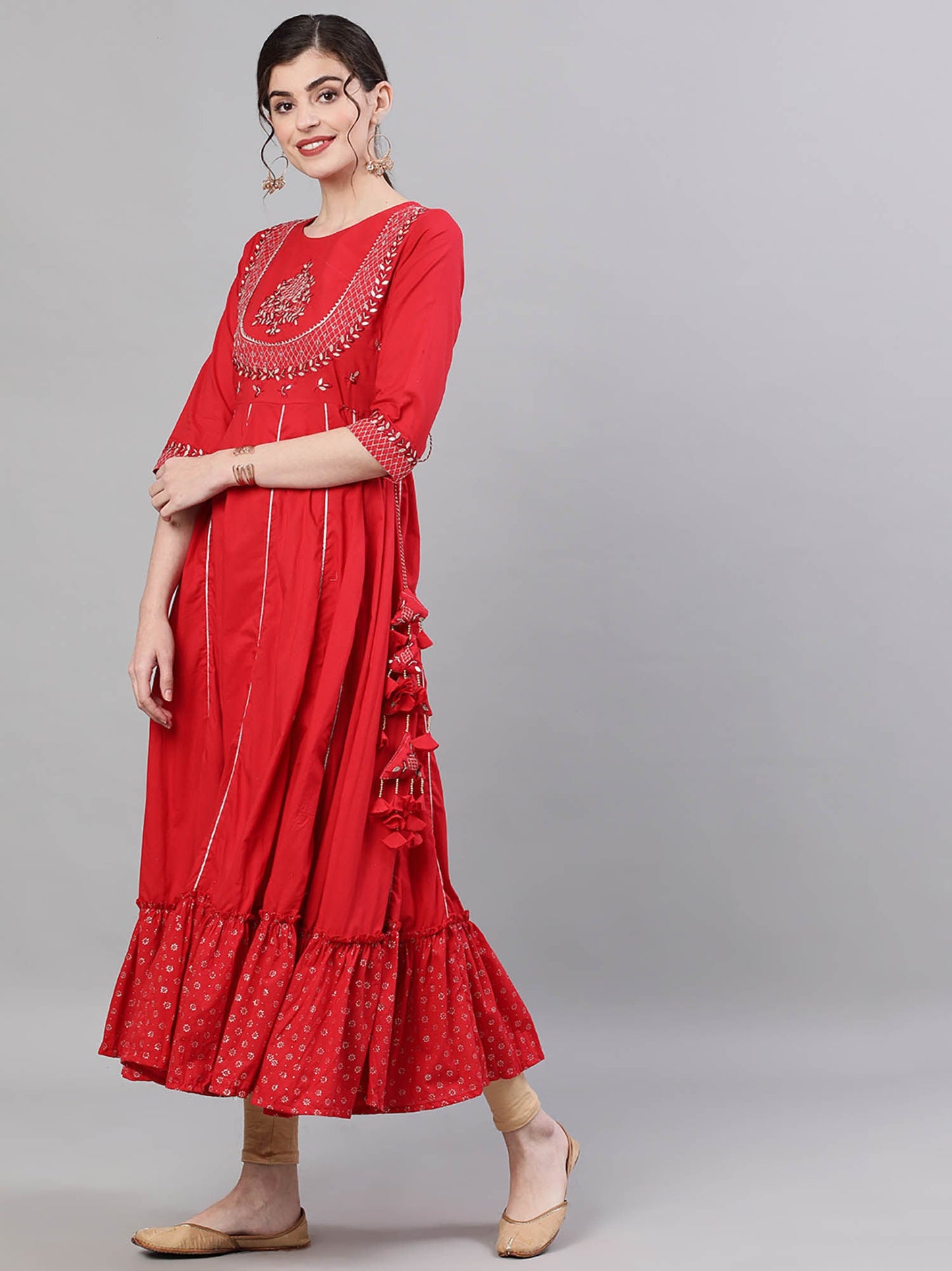 ISHIN Red Embroidered Kurta