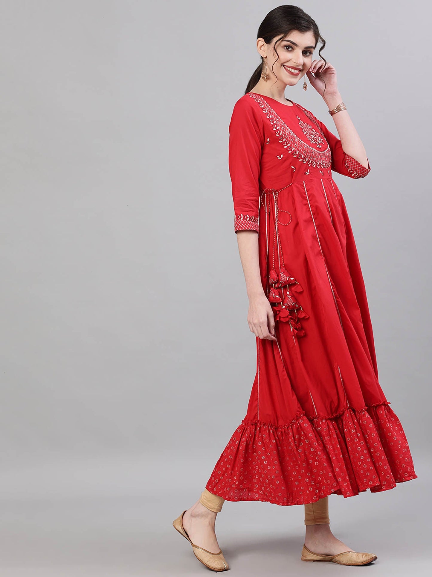 ISHIN Red Embroidered Kurta