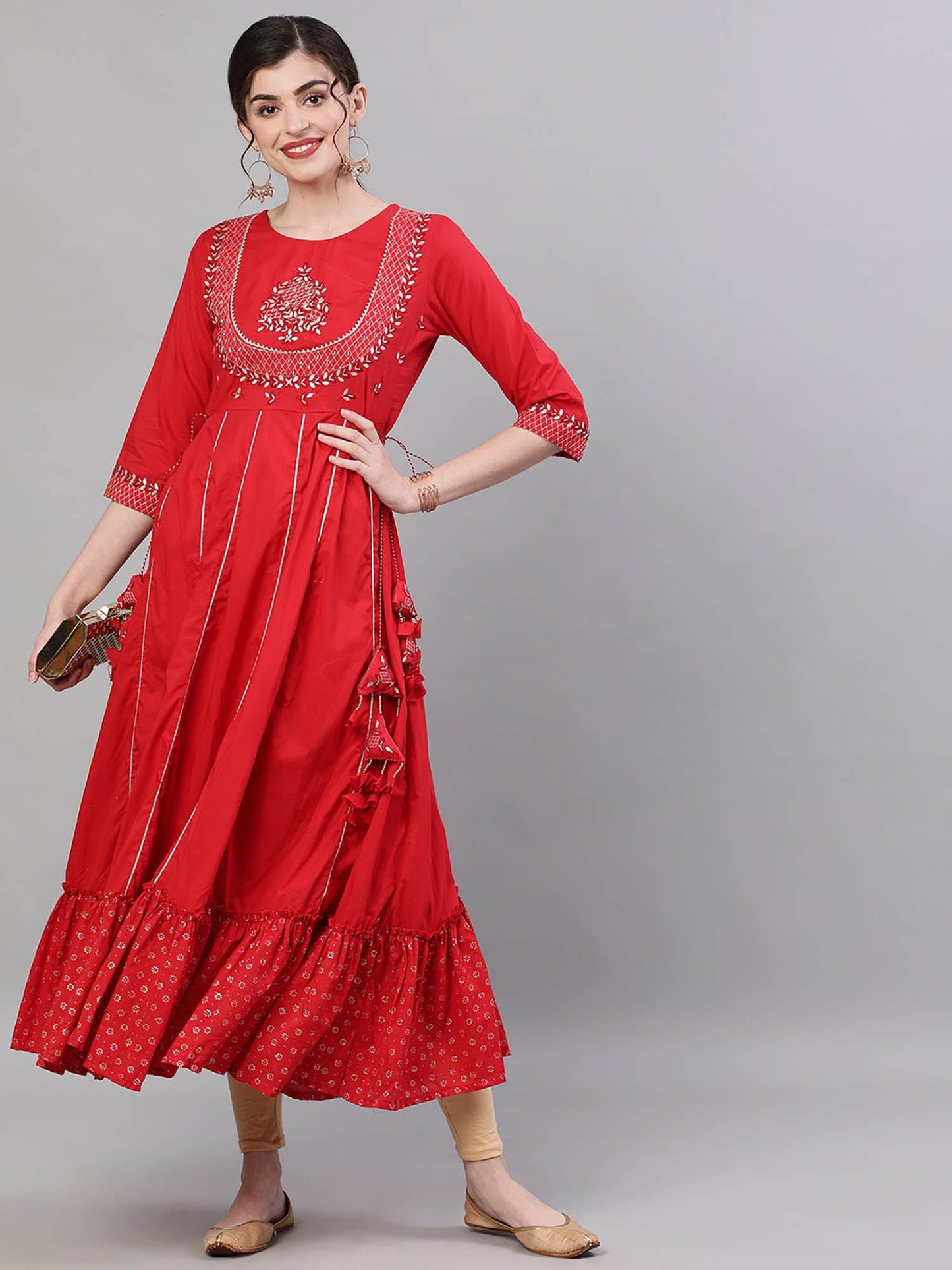 ISHIN Red Embroidered Kurta
