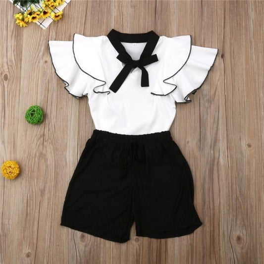 Girl's Clothing Black and White / 5-6Years 2PCS Sweet Girls Clothes Sets  Ruffle T-shirt Tops+Pants Outfits 2019 Summer Casual Kids Sets Children's Clothing 2-7Y